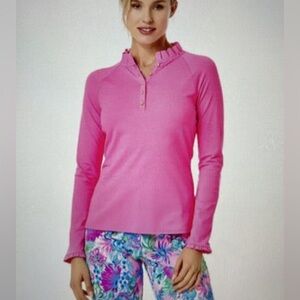 NWT Lilly Pulitzer Luxletic Hutton Polo SPF 50 Lilac Rose Ruffled Top Size XL